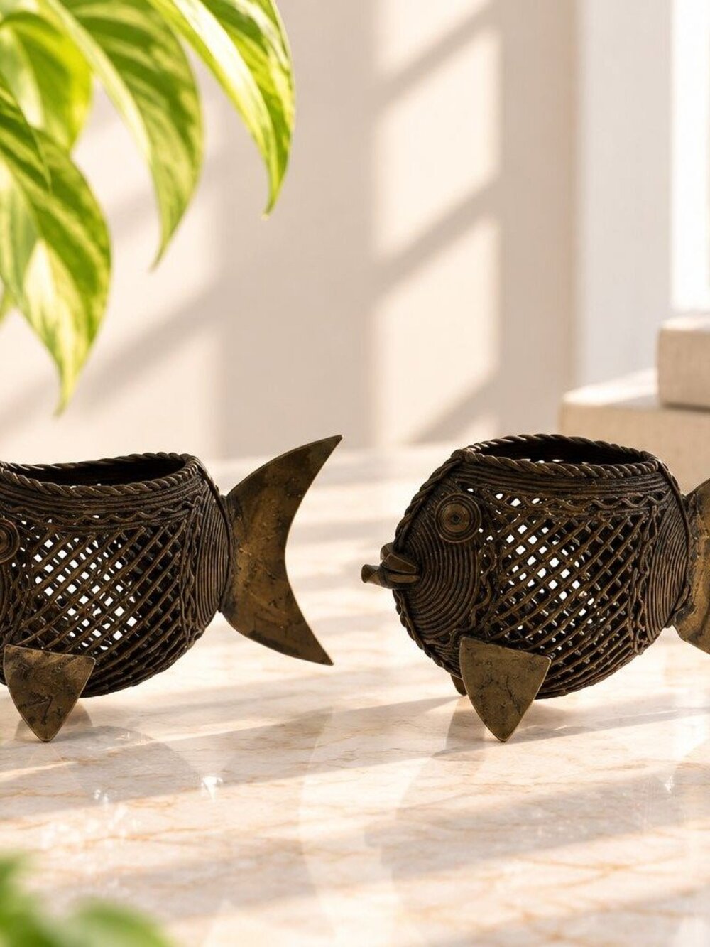 Handcrafted Brass Fish-Shaped Trinket Holders Antique-Style Decorative Pieces Se